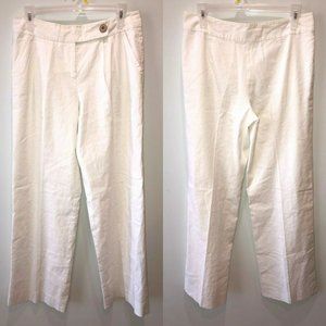 Trina Turk White Pleated Linen Blend White Pants